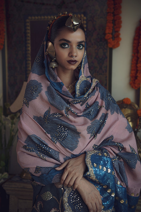 Authentic hanpainted pen Kalamkari silk dupatta