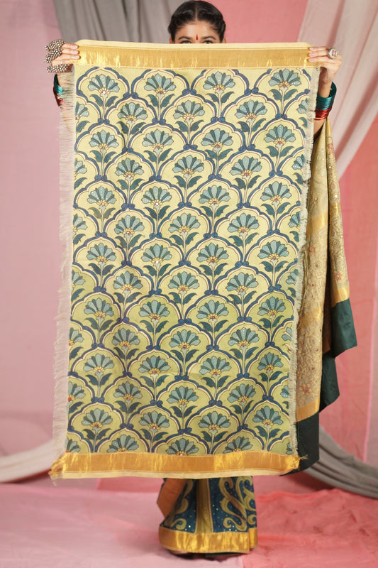 Hand painted pen kalamkari saree