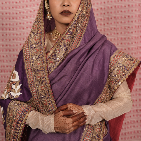 Handcrafted embroidered benarsi tussar silk saree