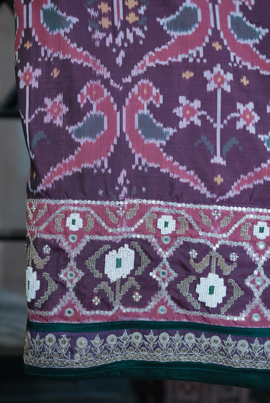 Close up of an authentic hand embroidered patola silk saree