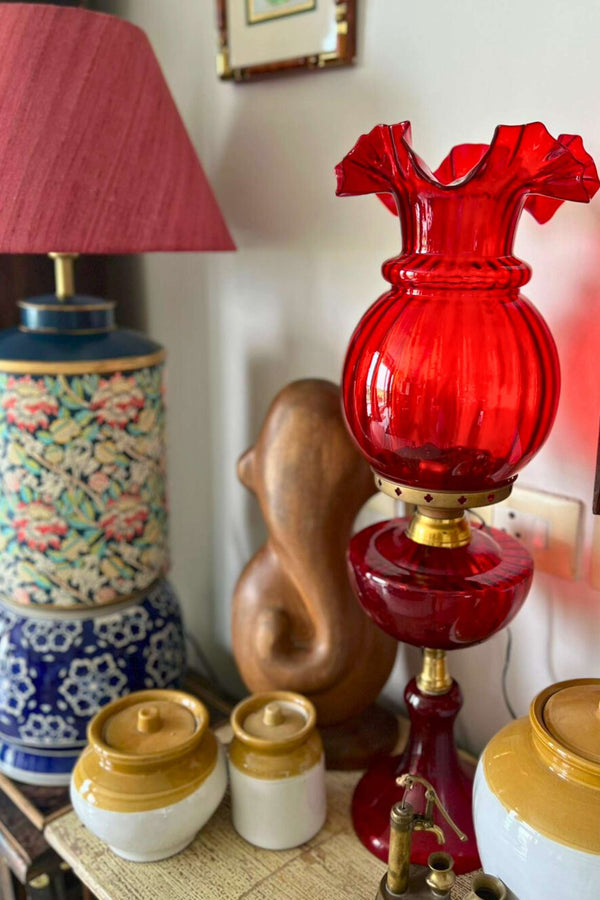A red vintage glass lamp shade 