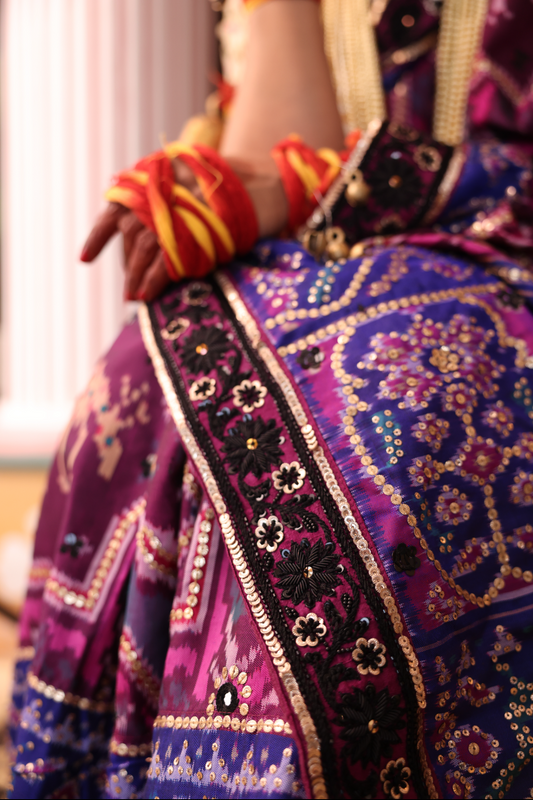 Handcrafted embroidered patola silk saree 