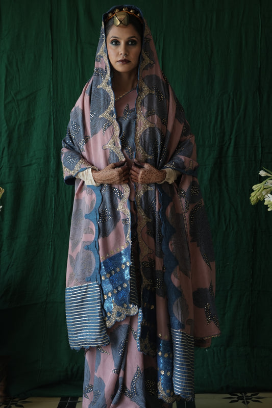 Authentic hanpainted pen Kalamkari silk dupatta