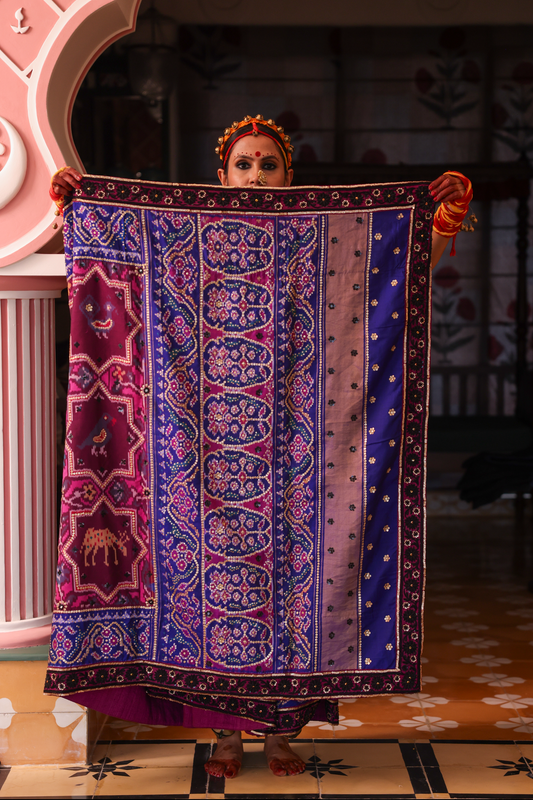Handcrafted embroidered patola silk saree 