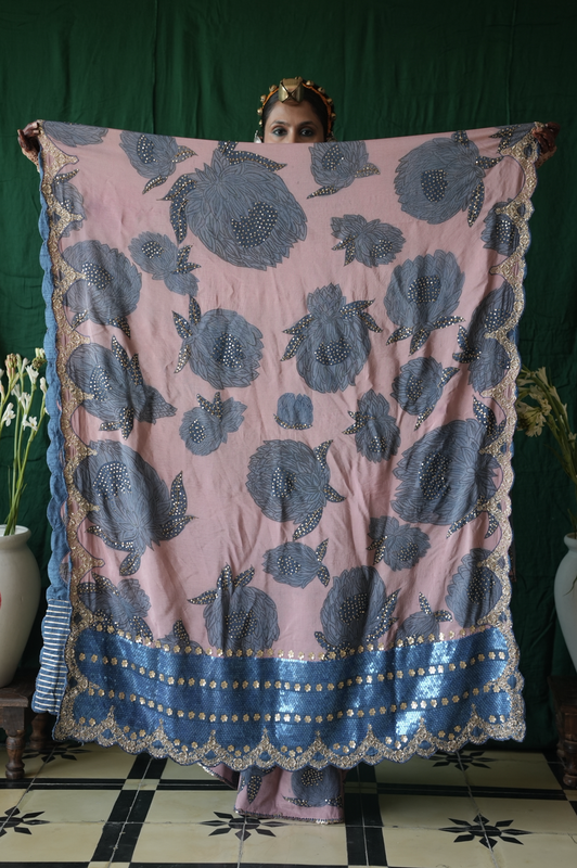 Authentic hanpainted pen Kalamkari silk dupatta