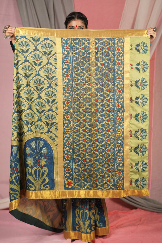 Hand painted pen kalamkari saree