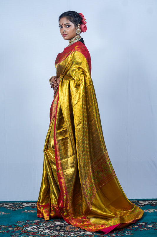 Handwoven golden kanjiveeram silk saree