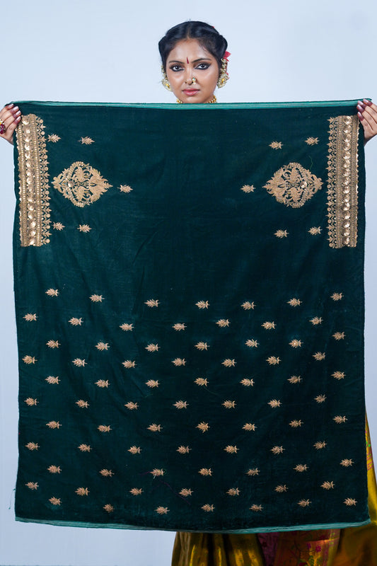 Hand embroidered velvet saree blouse piece 