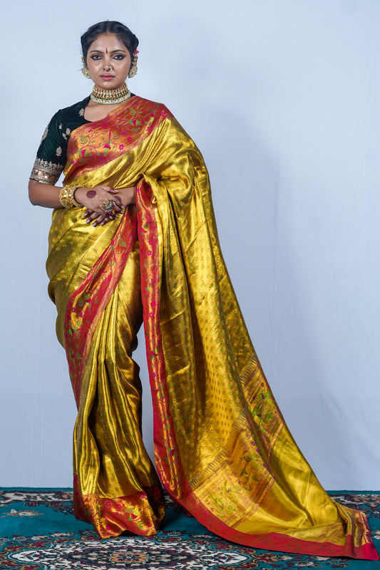 Handwoven golden kanjiveeram silk saree