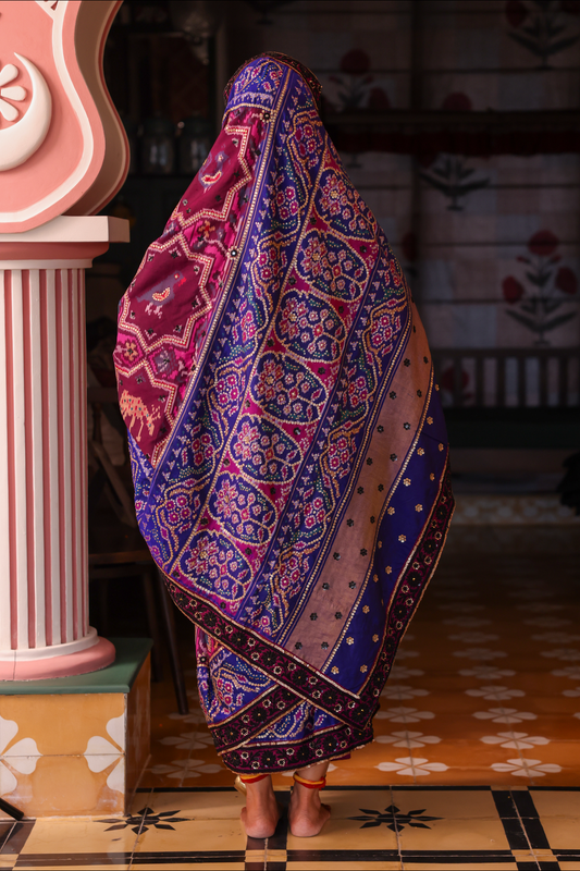 Handcrafted embroidered patola silk saree 