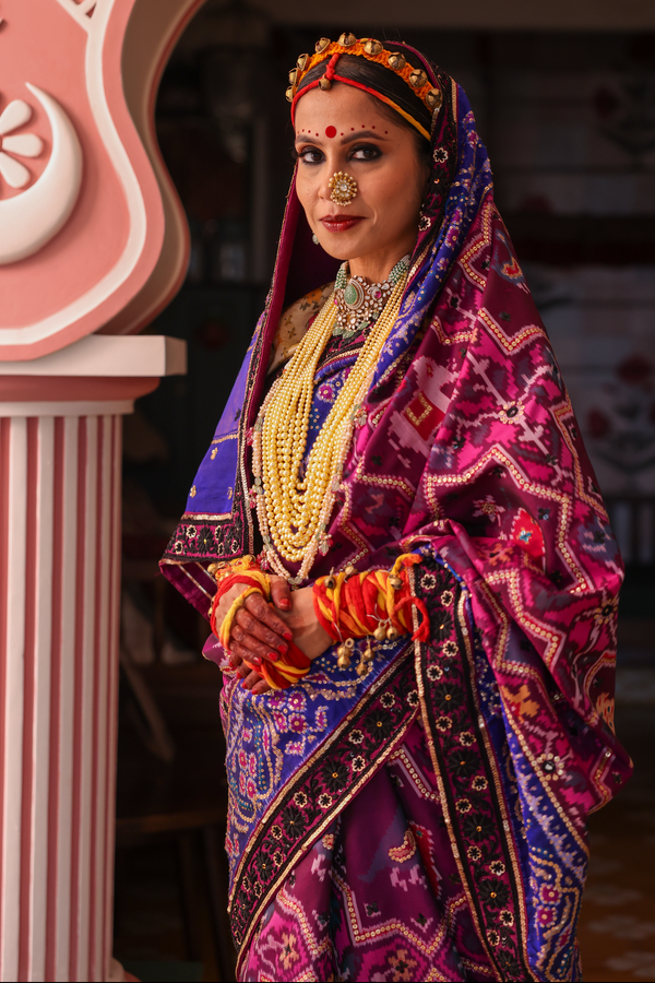 Handcrafted embroidered patola silk saree 