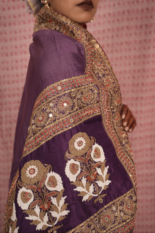 Handcrafted embroidered benarsi tussar silk saree