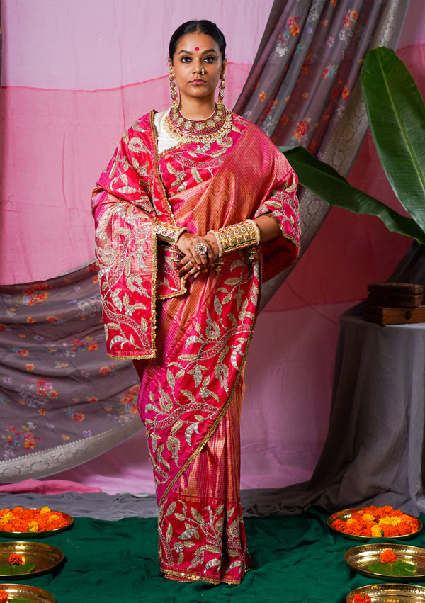 handwoven, hand embroidered kanjiveram silk saree