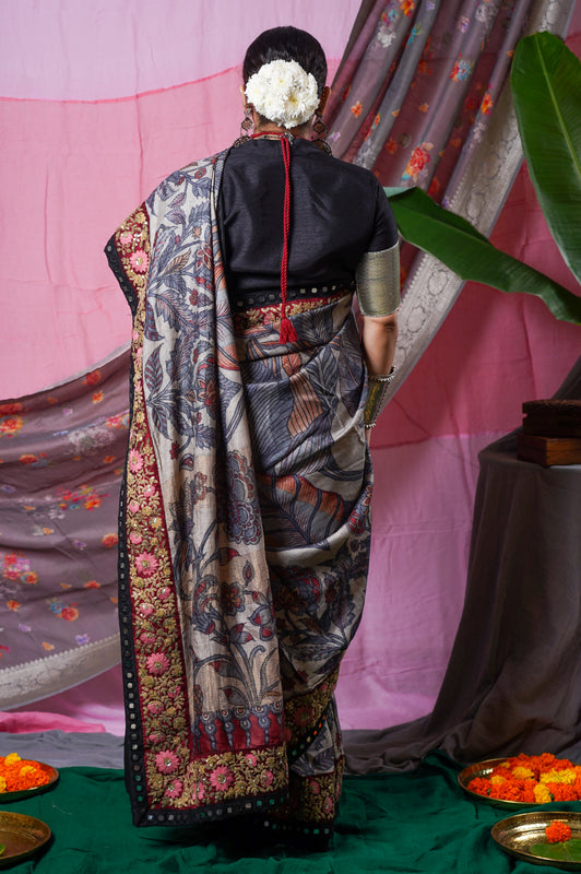 Hand painted pen kalamkari saree