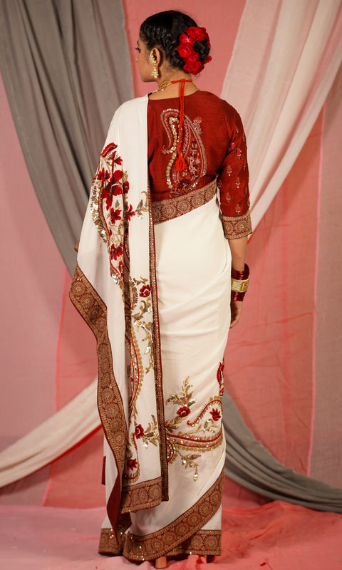 Hand embroidered wedding wear saree