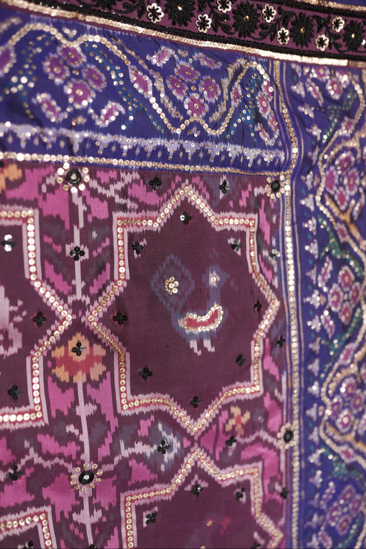 Handcrafted embroidered patola silk saree 