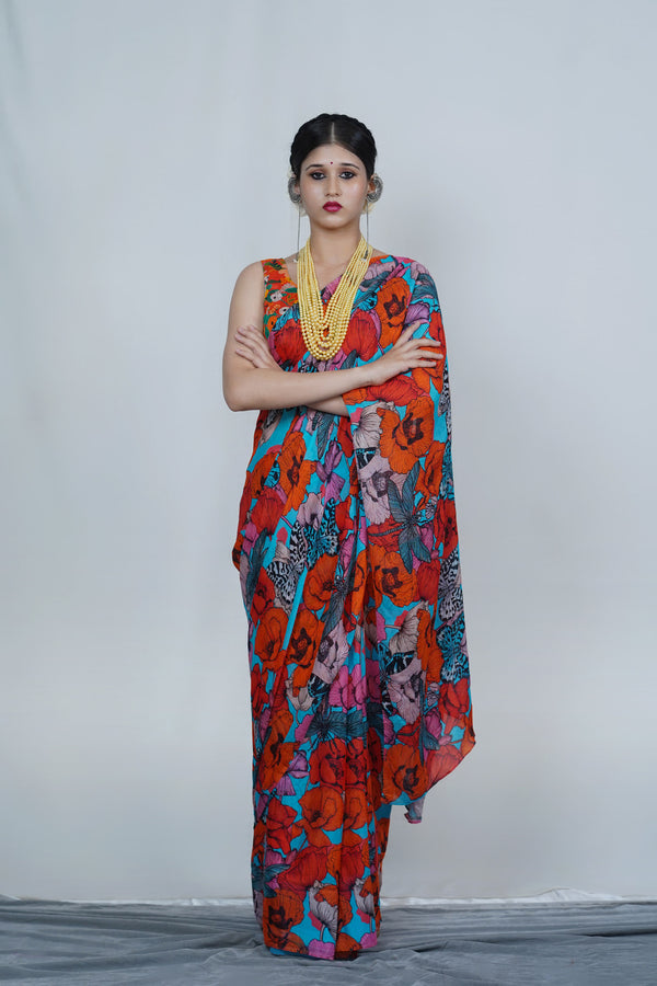 Designer printed silk saree