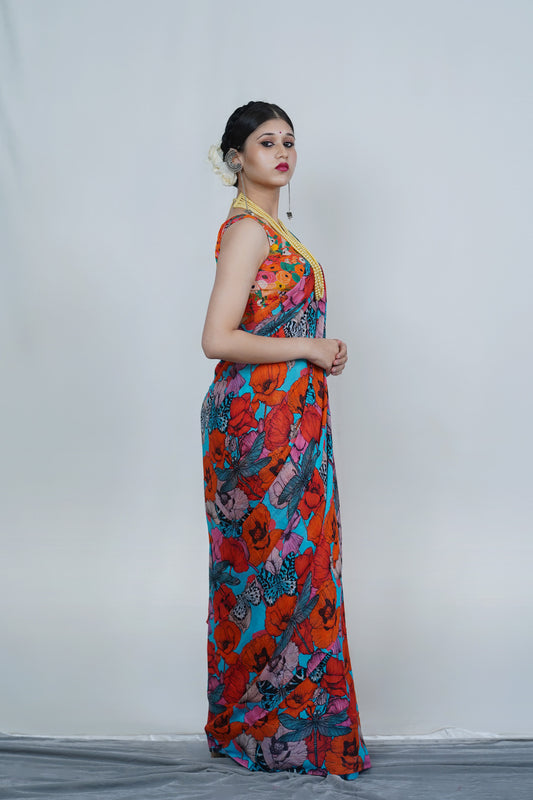 Handcrafted Floral silk saree