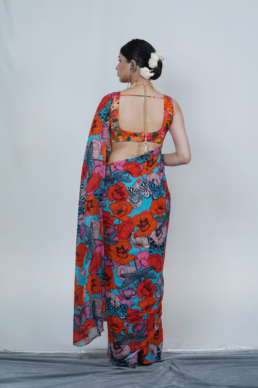 Partywear floral silk saree