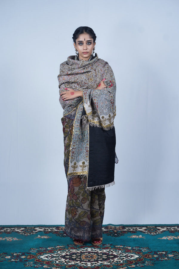 handwoven and handembroidered pashmina with kashmiri hand embroidery