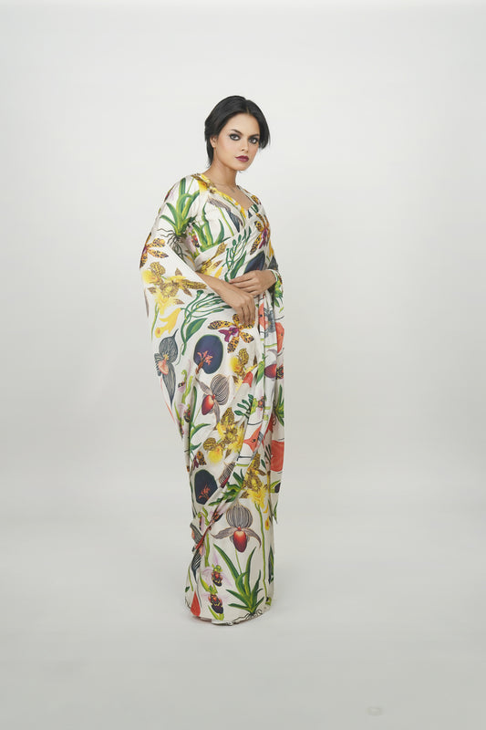 Ayush Kejriwal printed silk saree, unique designer silk sarees