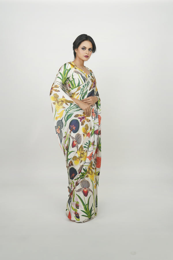 Ayush Kejriwal printed silk saree, unique designer silk sarees