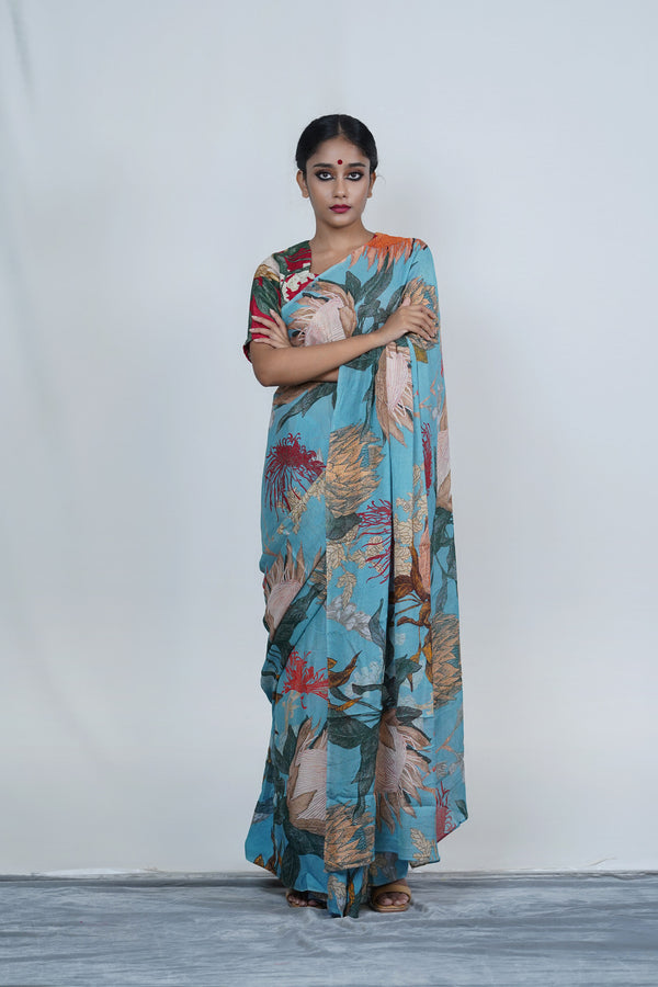Designer printed silk saree