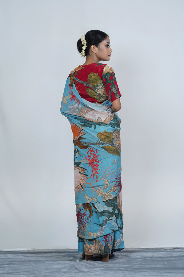 Floral printed silks saree