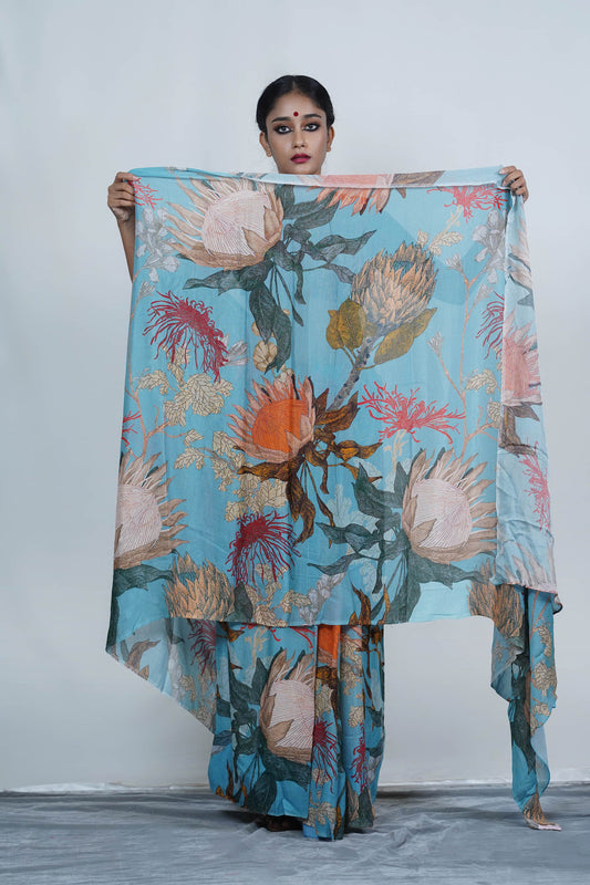 Partywear designer printed silk saree