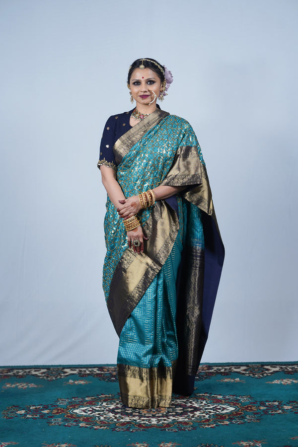 Hand woven embroidered Kanjiveram silk saree