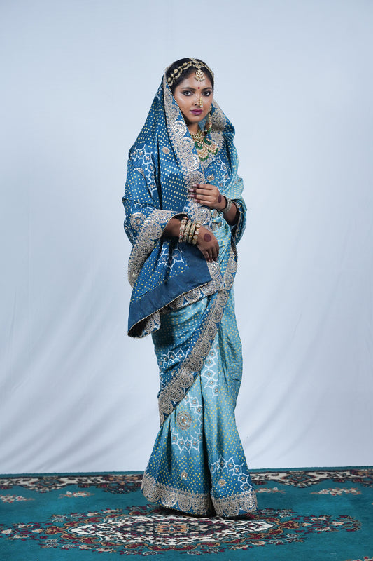 beautiful handcrafted lehariya bandhani saree