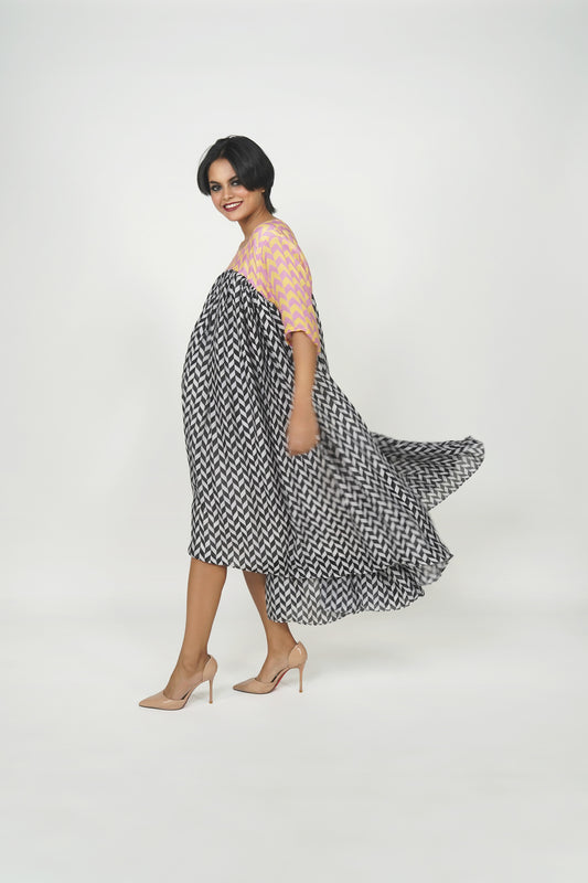 Designer silk frock, Printed dress