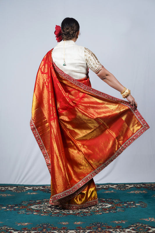 Hand woven embroidered Kanjiveeram silk saree