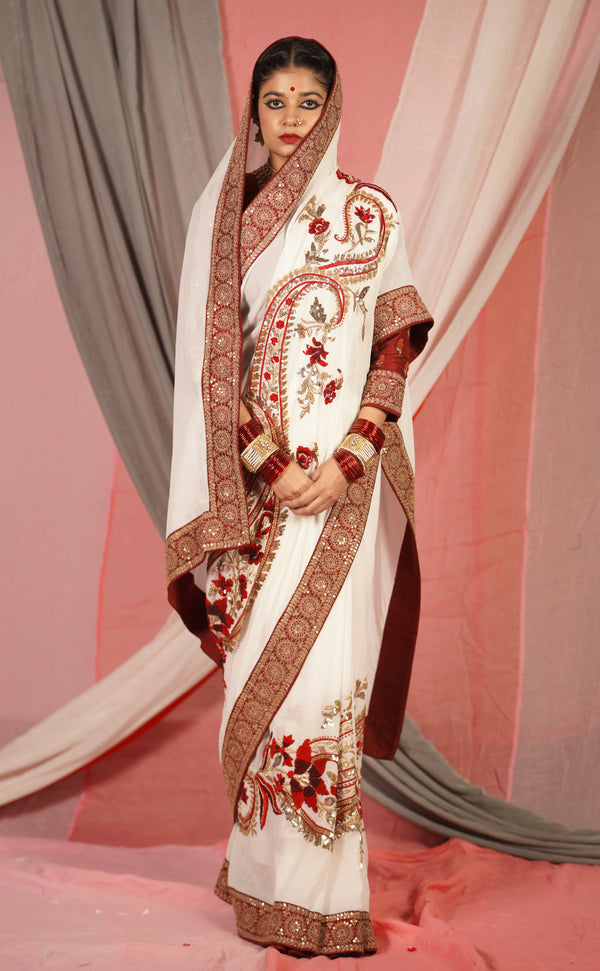 Hand embroidered wedding wear saree