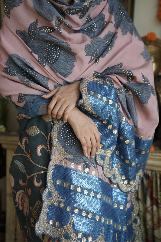 Authentic hanpainted pen Kalamkari silk dupatta