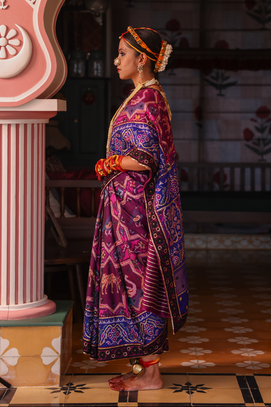 Handcrafted embroidered patola silk saree 