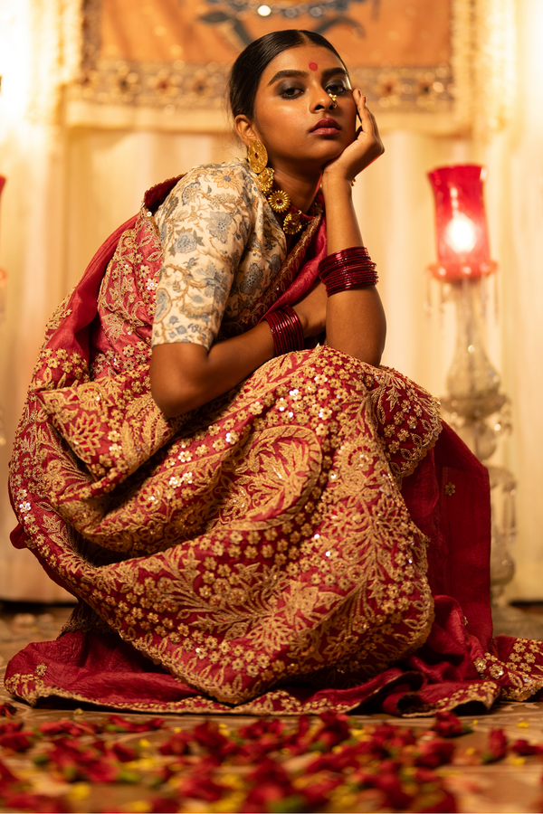 hand embroidered madodi work tussar silk saree