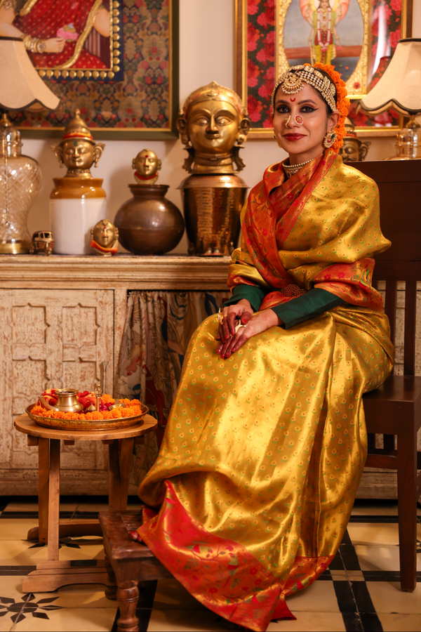 Handwoven golden kanjiveeram silk saree