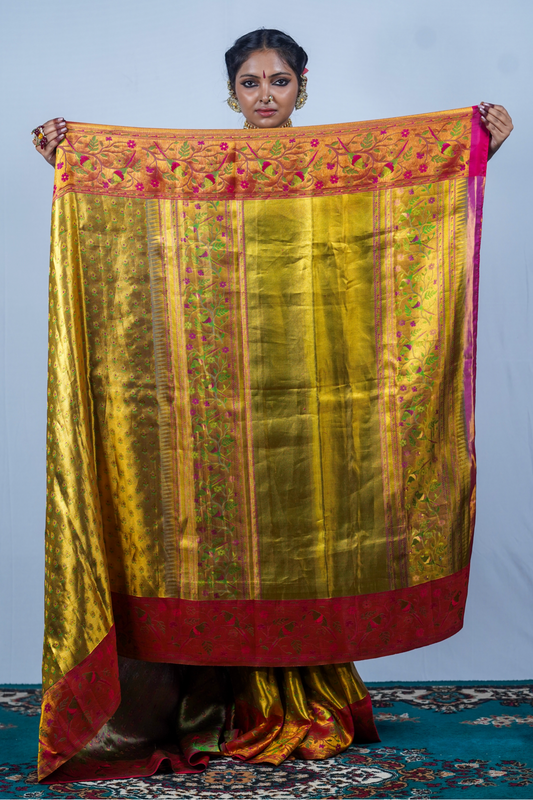 Handwoven golden kanjiveeram silk saree