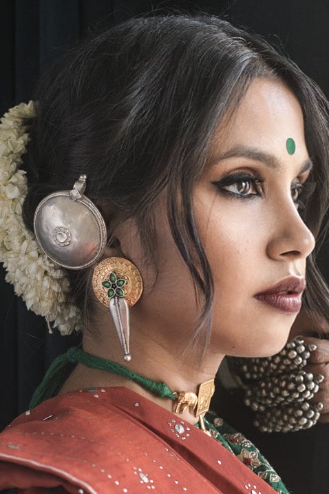 Indian ethnic wedding wear jewellery, statement silver earring