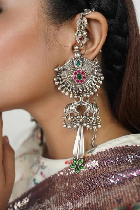 Designer Indian Ethnic Jewellery, Silver Earring 