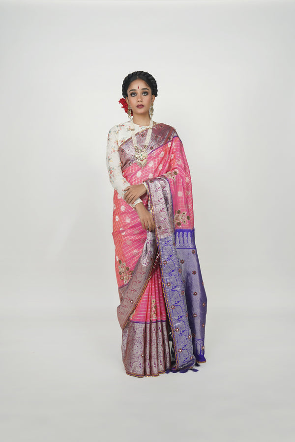 Indian ethnic wedding wear sarees and jewellery, Kanjeeveram silk saree