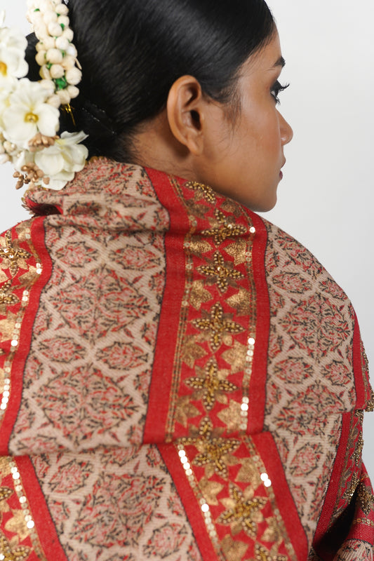 Handwoven embroidered woolen shawl