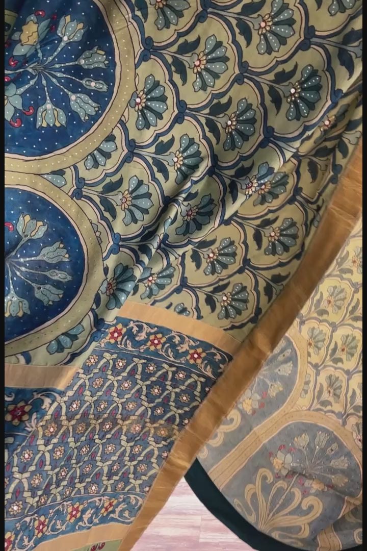 Hand painted pen kalamkari saree