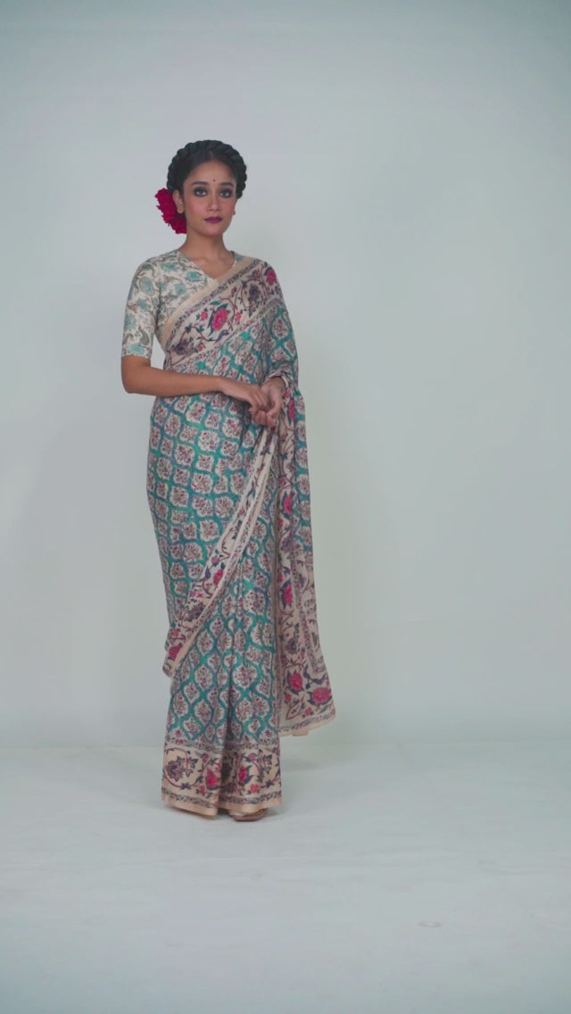 Printed Silk saree by Ayush Kejriwal 