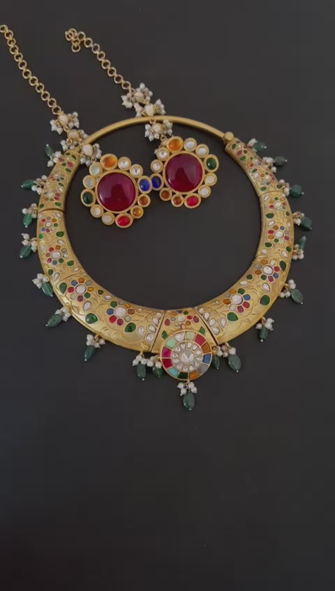  Nawratan (multicoloured) handcrafted jewellery set made in silver 