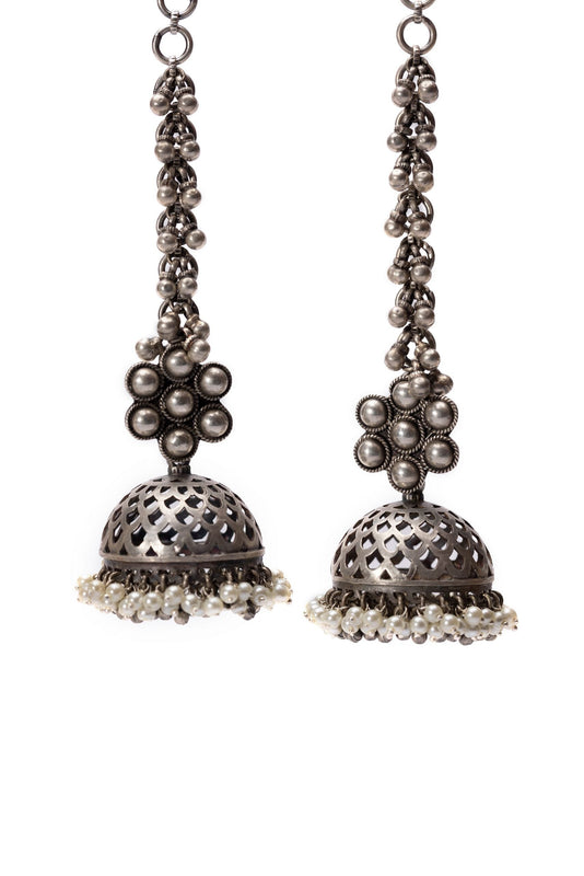 Handcrafted statement silver jhumka
