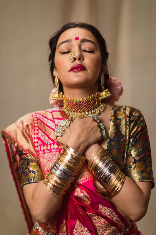 Buy Grand golden Banarasi brocade silk Saree online - Best quality silk  sarees - Free international shipping - Easy returns – Karagiri Global