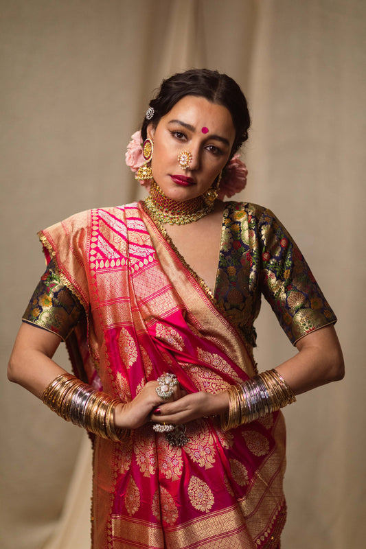 Banarasi Silk Sarees for Brides & Weddings - Types of Sarees & Looks | Saree  look, Indian bridal sarees, Indian bridal outfits