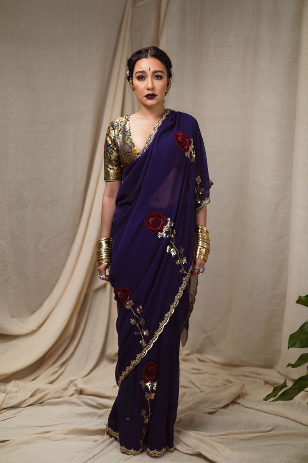 Embroidered party wear saree